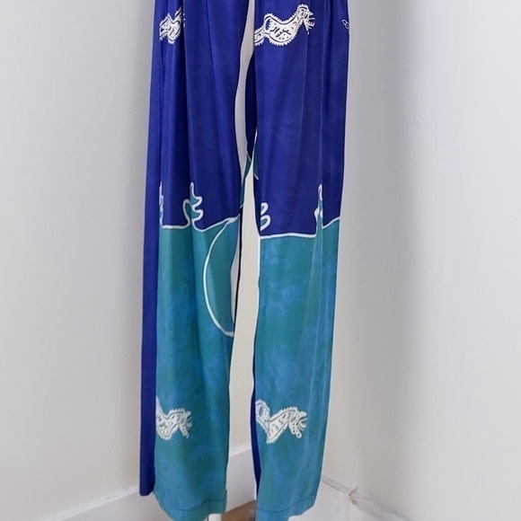 2 pc. Lounge set rayon turquoise pant set colour block straight leg - Picture 14 of 15